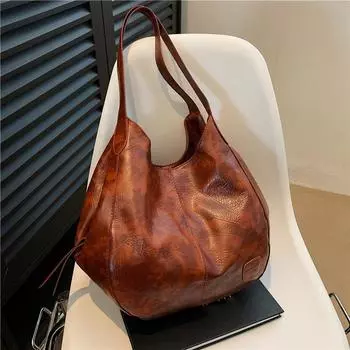 Винтажная женская сумка из искусственной кожи большой емкости с мраморным зерном, сумка через плечо, повседневная сумка для шопинга 26cm*10cm*28cm чёрный