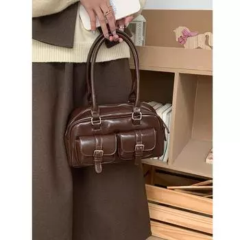 Винтажная женская сумка из искусственной кожи, брендовая, простая, повседневная, женская, наплечная сумка, женская, большая вместимость, сумки для подмышек чёрный