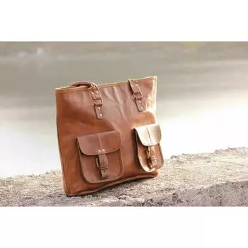 Винтажная женская сумка из натуральной козьей вощеной кожи, сумка для покупок, ручная работа 16 x 12 in коричневый