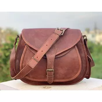 Винтажная женская сумка из натуральной мягкой кожи, сумка через плечо, сумка-мессенджер 10 x 13 x 5 in коричневый