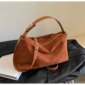 Винтажная женская сумка из замши, сумка через плечо, однотонная, повседневная, универсальная, сумка для поездок на работу, модный кошелек, сумка на молнии чёрный