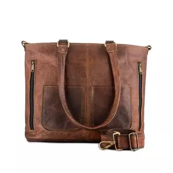 Винтажная женская сумка на плечо из натуральной кожи ручной работы, сумка-тоут, кошелек, сумка 12 x 16 x 4 in коричневый