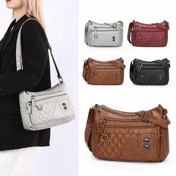 Винтажная женская сумка ромбическая сумка через плечо на открытом воздухе большая вместимость многосекционная сумка для мам коричневый