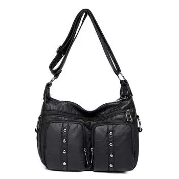 Винтажная женская сумка, сумка через плечо из мягкой кожи, сумка через плечо из искусственной кожи, сумка-мессенджер с несколькими карманами, кошельки с заклепками