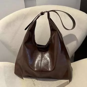 Винтажная женская сумка-тоут, большая вместимость, сумка через плечо из искусственной кожи, однотонная, простая, повседневная, сумка для поездок на работу, ретро-сумки кофейный