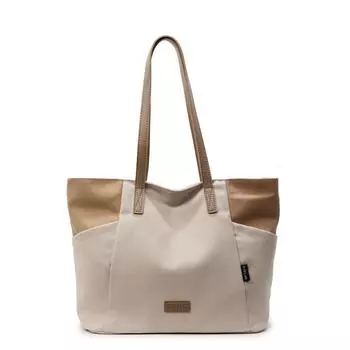 Винтажная женская сумка-тоут с шитьем, большая вместительная сумка через плечо бежевый/серый