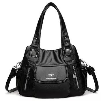 Винтажная женская сумочка большой вместимости, многофункциональная сумка через плечо, сумка кроссбоди для матери среднего возраста чёрный