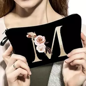 Винтажная Золотая Цветочная Алфавитная Портативная Женская Дорожная Сумка Для Хранения Туалетных Принадлежностей Косметичка Водонепроницаемая Женская Косметичка