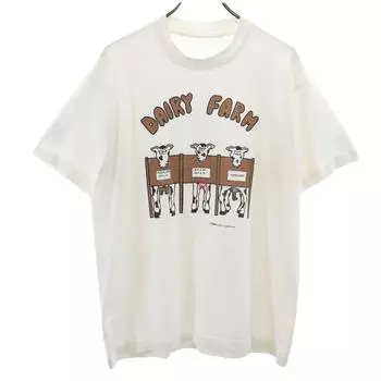ВИНТАЖНАЯ футболка 80-х годов с принтом «Коровья ферма», белый, мужская, б/у