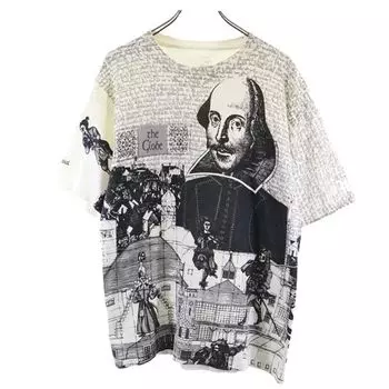 ВИНТАЖНАЯ футболка 90-х годов со старым принтом Шекспира, футболка с коротким рукавом, цвета слоновой кости, художественная футболка, мужская, б/у