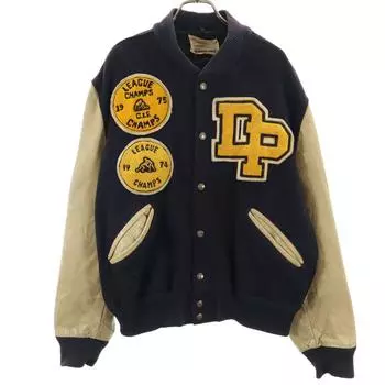 ВИНТАЖНАЯ КУРТКА-НАГРАДА 70-х Wappen с кожаными вставками 44 Темно-синяя Стажан Мужская Б/У