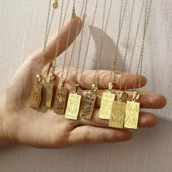 Винтажное 12 созвездий Таро, ожерелье из нержавеющей стали для женщин, золотого цвета, знак зодиака, квадратный кулон, ожерелье, цепочка на ключицы Capricorn