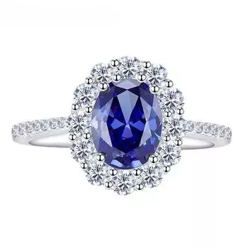 Винтажное 925 стерлингового серебра 7*9 мм лабораторный сапфир кольцо для женщин 18 карат белое золото позолоченное коктейльная вечеринка ювелирные изделия подарок 5 синий