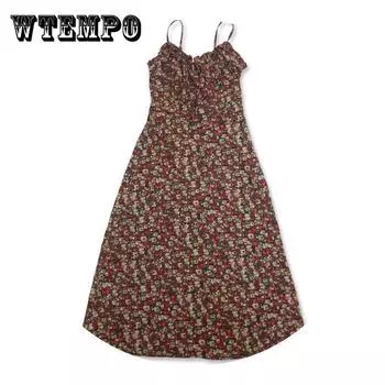 Винтажное элегантное праздничное платье средней длины с v-образным вырезом и открытой спиной, красное тонкое изящное платье на подтяжках с цветочным принтом XL