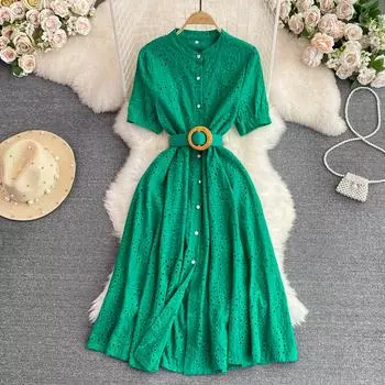 Винтажное элегантное женское платье, летнее кружевное платье миди с вышивкой, длинные платья в стиле бохо, бандажные платья трапециевидной формы M чёрный