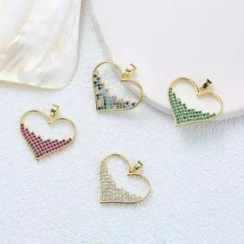 Винтажное элитное индивидуальное медное позолоченное микро-инкрустированное циркониевое ожерелье в форме сердца для пар с цветной любовью для женщин 18K gold