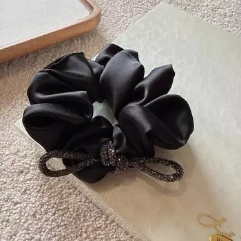 Винтажное атласное кольцо для волос с элегантным бантом из стразов, подходит для хвостиков, резинка для волос для женщин