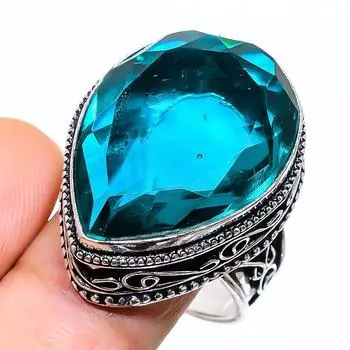 Винтажное этническое ювелирное кольцо ручной работы с зеленым турмалином, размер 9 VR-3245