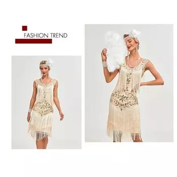 Винтажное бальное платье 1920-х годов в стиле Гэтсби, платье большого размера с подтяжками и круглым вырезом, расшитыми пайетками 2XL чёрный