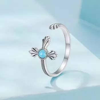 Винтажное бирюзовое крестообразное кольцо S925 стерлинговое серебро окисленное женские ювелирные изделия регулируемые кольца зелёный