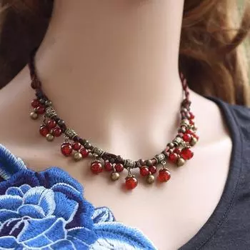 Винтажное богемное короткое ожерелье из агата ручной работы, женская цепочка на ключицу, подвеска с фруктовой бахромой, аксессуары