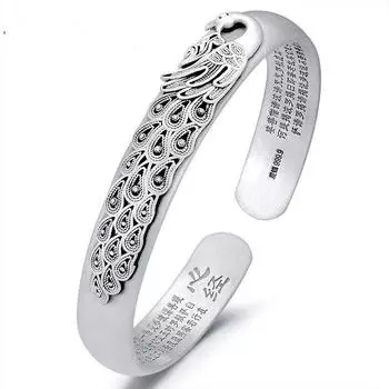Винтажное буддийское кольцо с сердечками-сутрами для женщин, ювелирные изделия, изысканный резной браслет в виде павлина, женские вечерние аксессуары