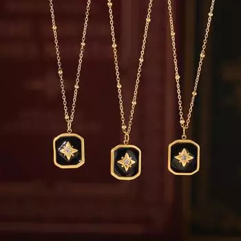 Винтажное черное акриловое масляное капля бриллиантовая звезда квадратное ожерелье из нержавеющей стали позолоченные ювелирные изделия для поездок на работу