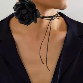 Винтажное черное атласное мужское ожерелье с большим цветком, модное элегантное тканевое ожерелье с цветами и длинной нитью, воротник с кисточками для мужчин и женщин белый
