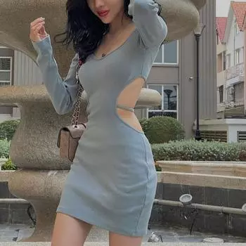 Винтажное черное облегающее платье, женское сексуальное Y2k с открытой спиной и запахом, тонкие короткие платья, вечерние весенние наряды S чёрный