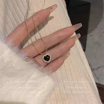 Винтажное черное сердце маленькие бусины кулон ожерелье для женщин мода чокер ключица цепочка ювелирные изделия подарок