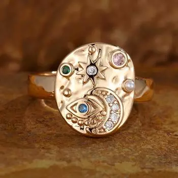 Винтажное цветное циркониевое звездное кольцо с лунным глазом для женщин, золотое геометрическое кольцо, роскошные ювелирные изделия 6 золотой