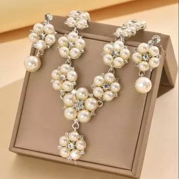 Винтажное цветочное ожерелье и серьги, комплект из 2 предметов золотой