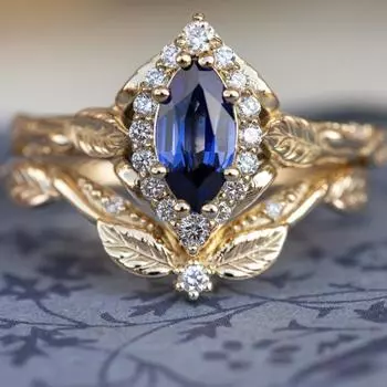 Винтажное дамское парное кольцо Court, позолоченное кольцо с сапфиром No. 5