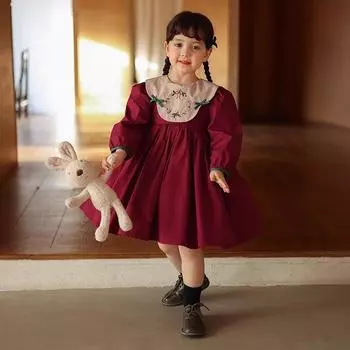 Винтажное детское платье Лолиты для девочек, детское весенне-осеннее хлопковое красное платье с вышивкой для детей от 2 до 7 лет, детская одежда 2-3Y фиолетовый