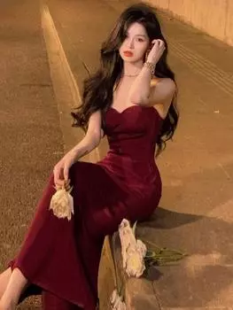 Винтажное дизайнерское модное сексуальное облегающее облегающее платье для женщин, длинное вечернее платье миди на бретельках для вечеринок и клубов, лето 2024, халат S чёрный