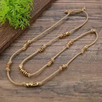 Винтажное длинное ожерелье из кожаной нити с бусинами для женщин