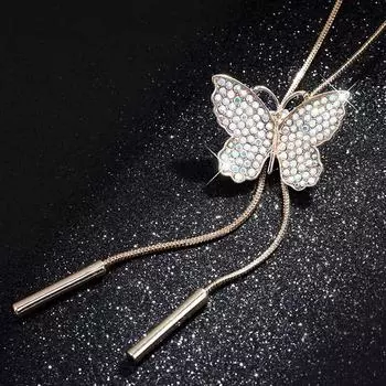 Винтажное длинное ожерелье с подвеской в виде бабочки из кристаллов для женщин, универсальная цепочка для свитера, рождественские подарки золотой