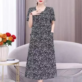 Винтажное длинное платье для женщин, элегантные летние платья с коротким рукавом 3XL