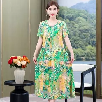 Винтажное длинное платье для женщин, элегантные летние платья с коротким рукавом XL