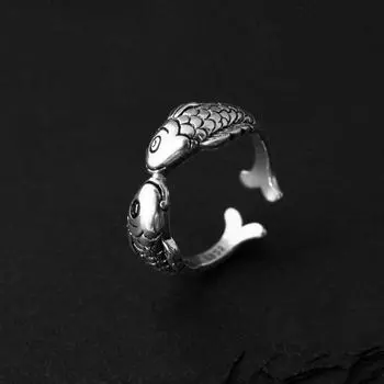 Винтажное двойное открытое кольцо «Карп» — унисекс, ретро-дизайн Pisces Ring