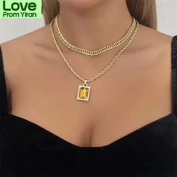 Винтажное двухслойное ожерелье с подвеской из кристаллов, уникальный дизайн, простая витая золотая цепочка-чокер Other розовый