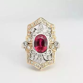 Винтажное гальваническое двухцветное кольцо с рубиновым принтом цвета голубиной крови, ювелирные изделия для зрелых женщин, аксессуары No. 11