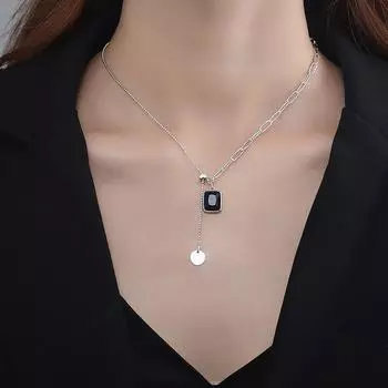 Винтажное геометрическое квадратное ожерелье с подвеской для женщин, вечерние аксессуары, крутое ожерелье с кисточками, серебряная цепочка 925 пробы, женские ювелирные изделия