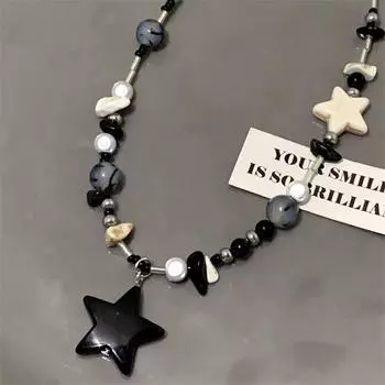 Винтажное готическое крутое ожерелье с подвеской в виде звезды, бисерное ожерелье для женщин, допаминовое черное ожерелье со звездой, ювелирные изделия Kpop Y2K, аксессуар 1pc