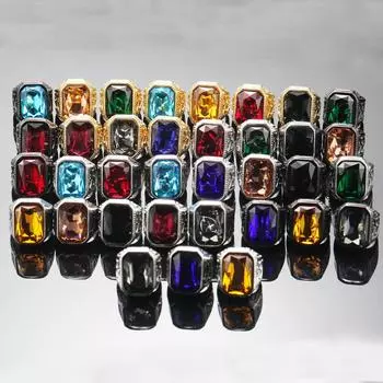 Винтажное хип-хоп кольцо из нержавеющей стали с большим драгоценным камнем разноцветное для мужчин и женщин, вечерние украшения, черные кольца для рэперов и панков No. 7