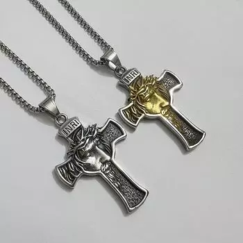 Винтажное хип-хоп ожерелье из нержавеющей стали с портретным крестом для мужчин, кулон из титановой стали, индивидуальный стиль в стиле панк, для молодых парней, вера, ювелирные изделия, аксессуары