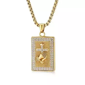 Винтажное хип-хоп ожерелье с крестом в виде молящихся рук из титана для мужчин, уличная одежда, ювелирные изделия, аксессуары в стиле панк, 18-каратный позолоченный циркон, кулон