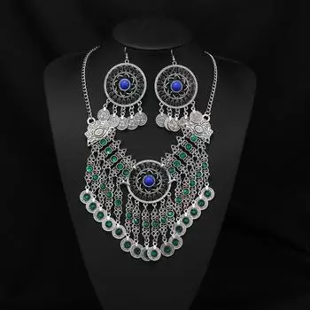 Винтажное хрустальное колье-монета, цепочка до ключицы, женская индивидуальность, преувеличенный богемный комплект темпераментных серег с бахромой