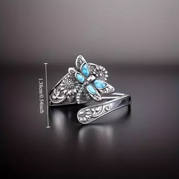 Винтажное индивидуальное бирюзовое женское кольцо-обертка «Подсолнух» бирюзовый