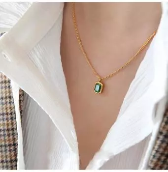 Винтажное изысканное зеленое ожерелье с цирконом из нержавеющей стали 316L, женское легкое роскошное невыцветающее ожерелье с замком